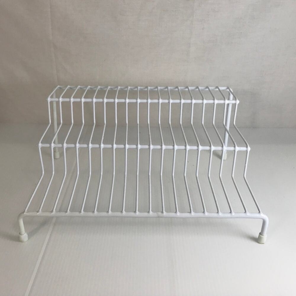 3 Tier Freestanding Wire Step Shelf Spice Rack Can Jars White Organizer